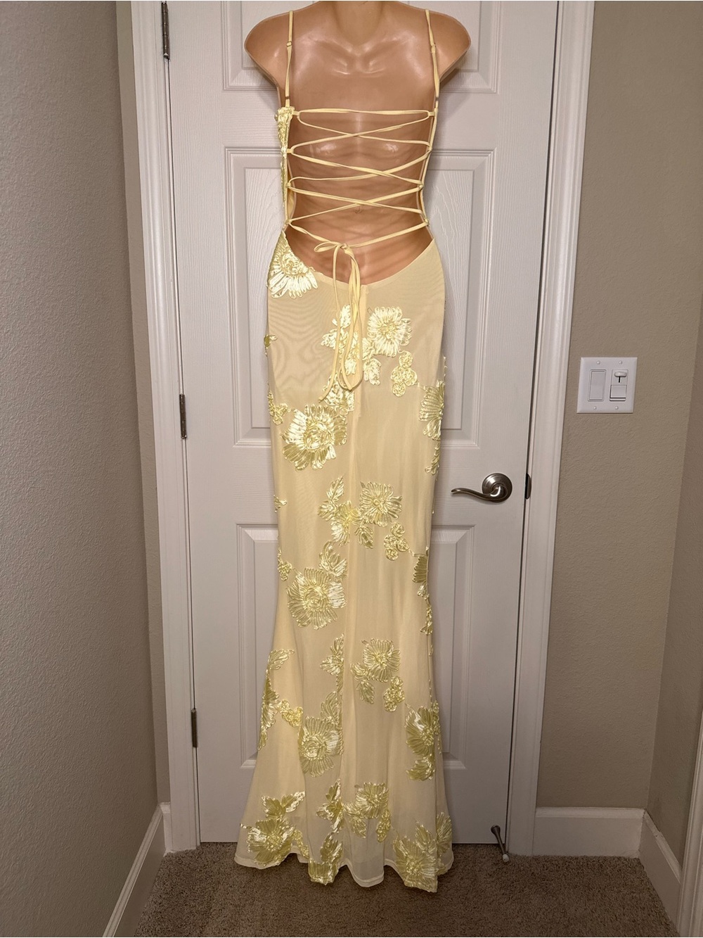 Miss Rosier Sleeveless Yellow Floral Embroidered Maxi Dress - Picture 7 of 8